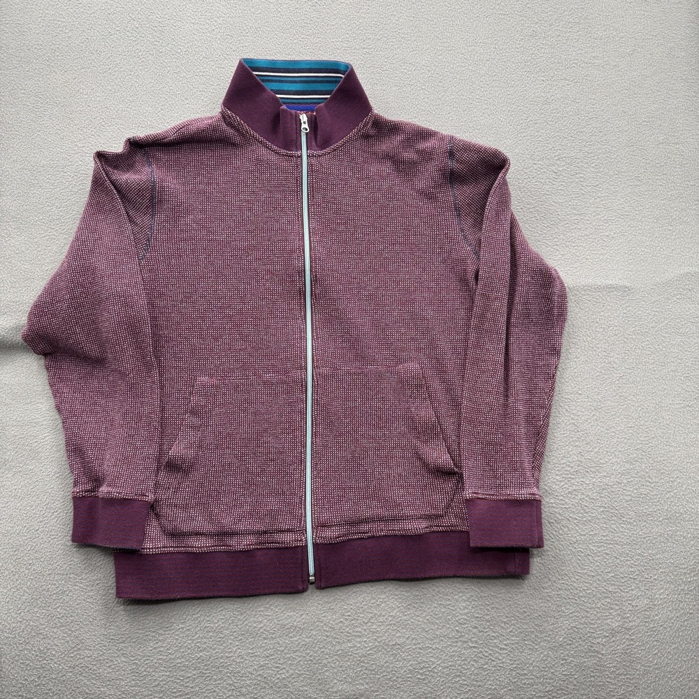 Robert Graham Sweater Mens XL Purple Full Zip Mock Neck Waffle Knit‎ Casual